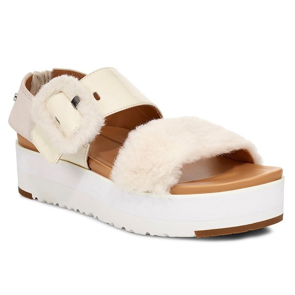 UGG Le Fluff Jasmine Sandals - Women’s Size 8 - Patent Leather & Suede - NEW - Picture 1 of 7